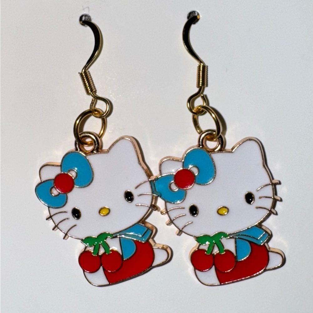 Handmade Hello Kitty and Cherries Drop Earrings